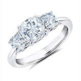 3 Stone Cushion Cut Ring Finished in Pure Platinum - CRISLU