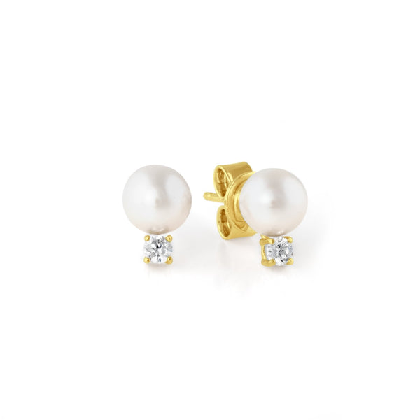 Accented Pearl Stud Earrings Finished in 18kt Yellow Gold - CRISLU