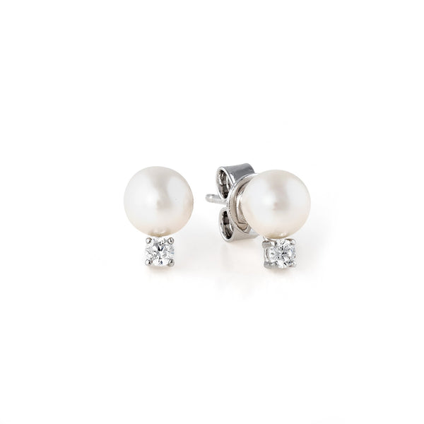 Accented Pearl Stud Earrings Finished in Pure Platinum - CRISLU
