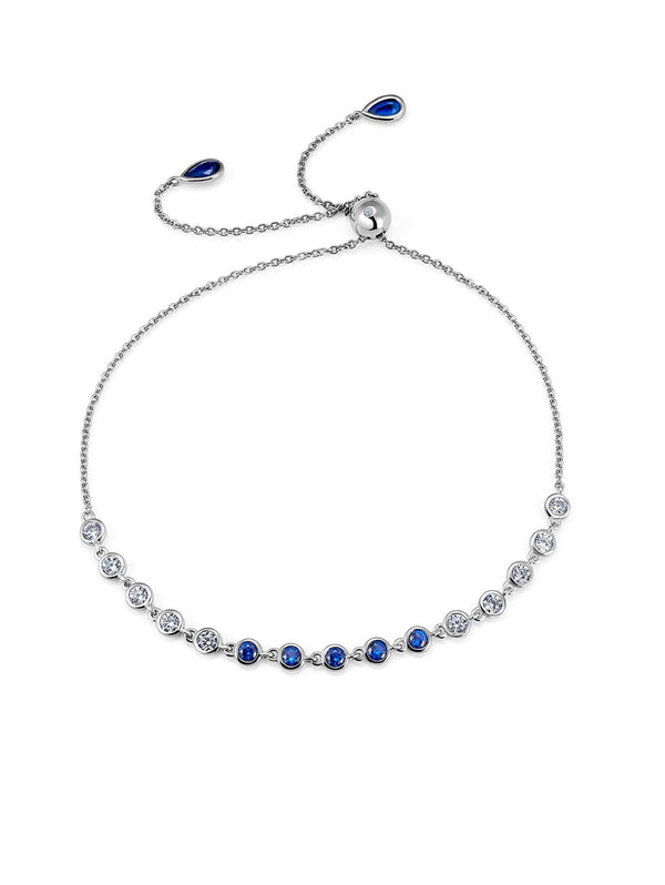 Adjustable Sapphire Bezel Bracelet Finished in Pure Platinum - CRISLU