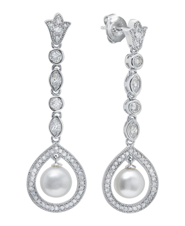 Andrew Prince by Crislu Long Pearl Drop Cluster Earrings - CRISLU