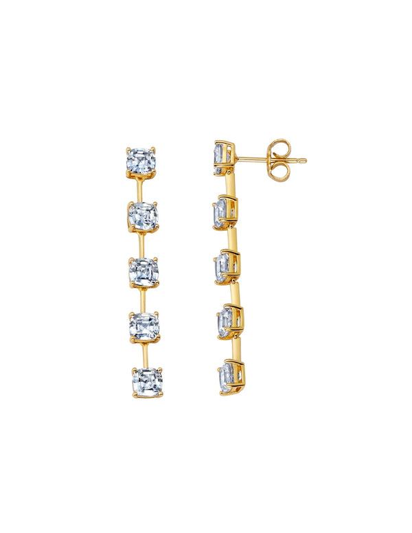 Asscher Cut Bar Linear Earrings Finished in 18kt Yellow Gold - CRISLU