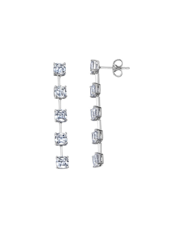 Asscher Cut Bar Linear Earrings Finished in Pure Platinum - CRISLU