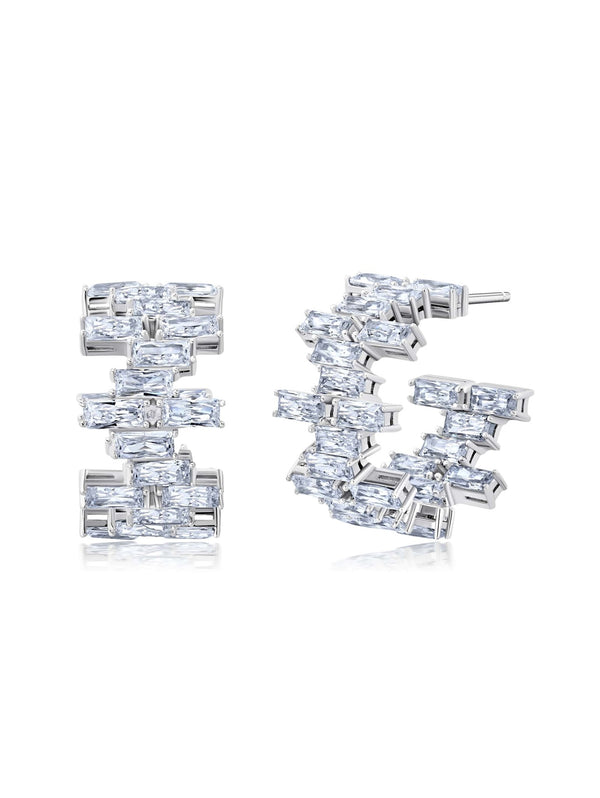 Baguette Cut Stagger Small Huggie Hoop Earrings - CRISLU