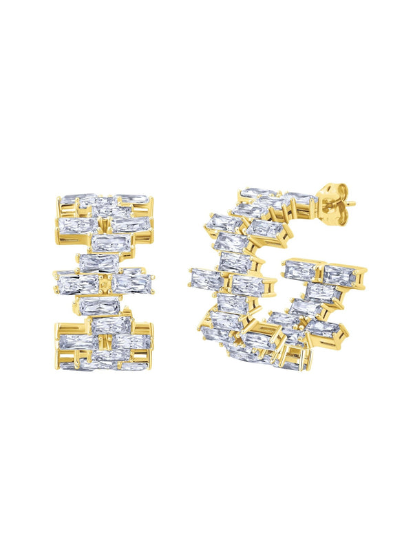 Baguette Cut Stagger Small Huggie Hoop Earrings - CRISLU