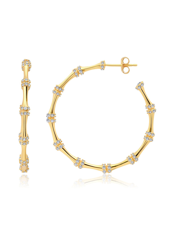 Bamboo Hoop Earrings Finished in 18kt Yellow Gold - CRISLU
