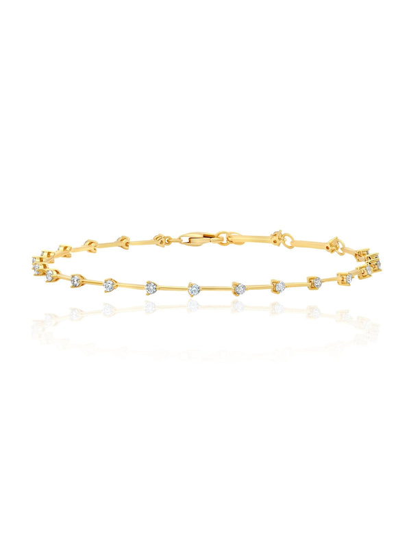 Bar Bracelet with Repeating 2mm Stones Finished in 18kt Yellow Gold - CRISLU