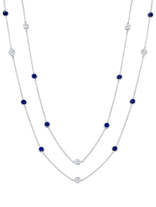 Bezel 36" Necklace with Clear and Sapphire CZ Finished in Pure Platinum - CRISLU