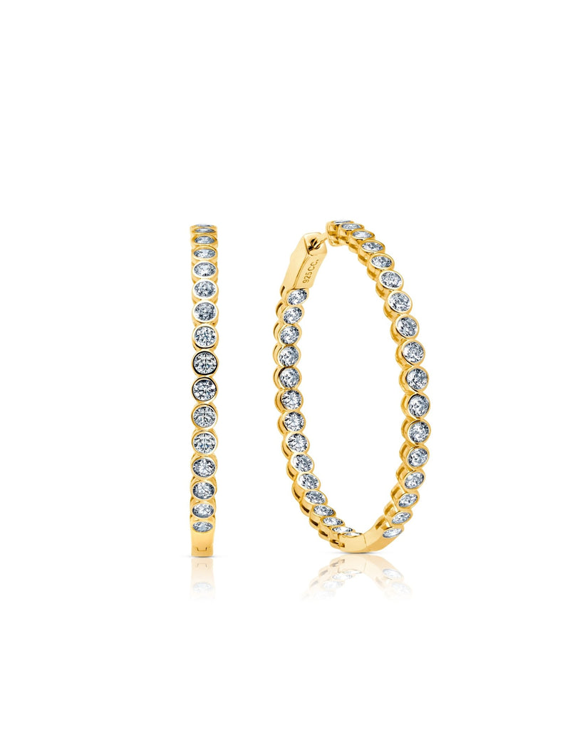 Bezel Inside Out Hoops Finished in 18kt Yellow Gold - CRISLU