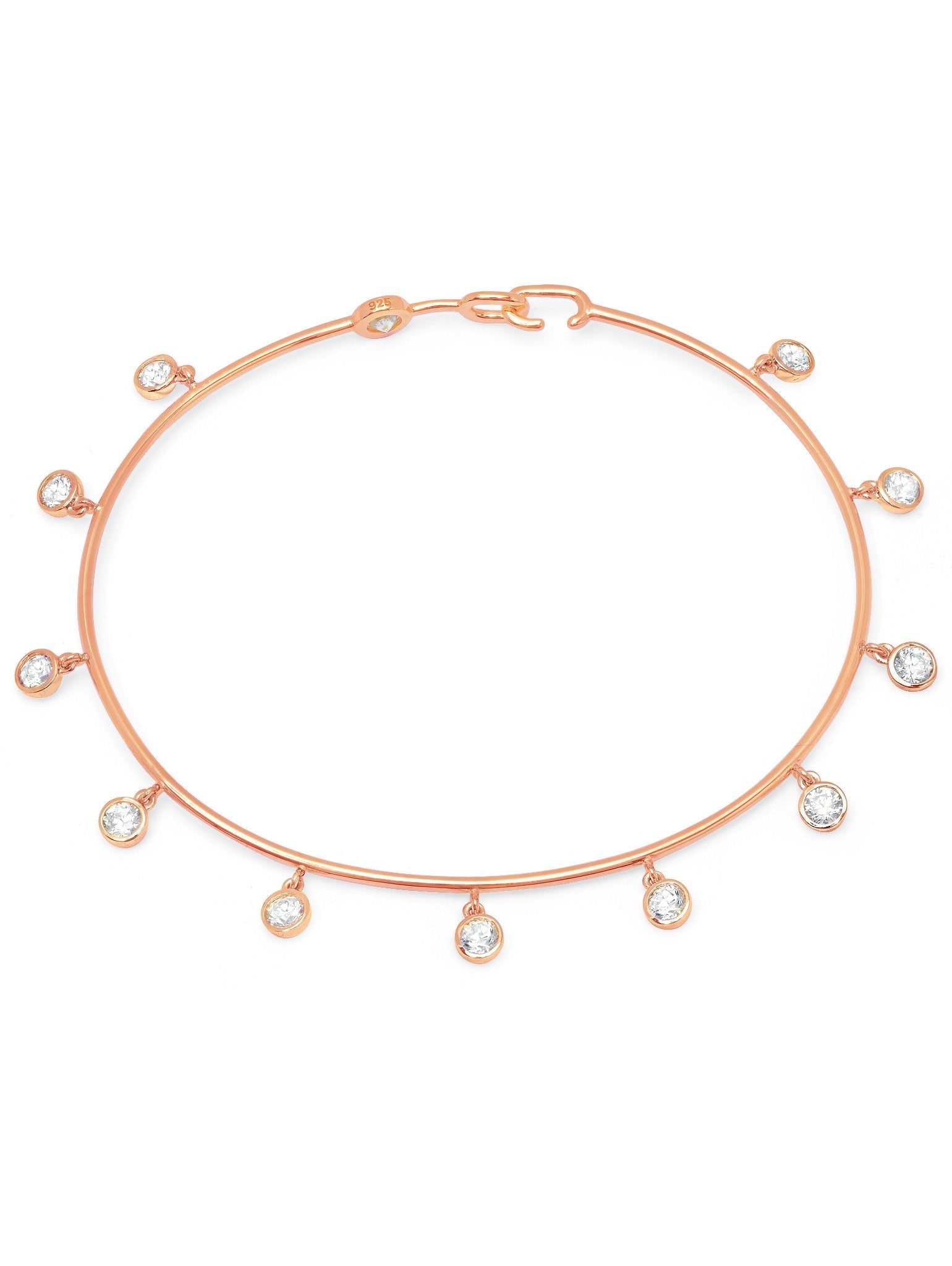 Bezel Set Charm Bangle Finished in 18kt Rose Gold - CRISLU