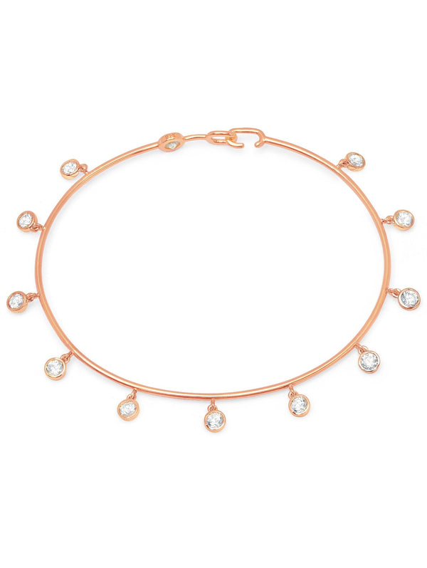 Bezel Set Charm Bangle Finished in 18kt Rose Gold - CRISLU