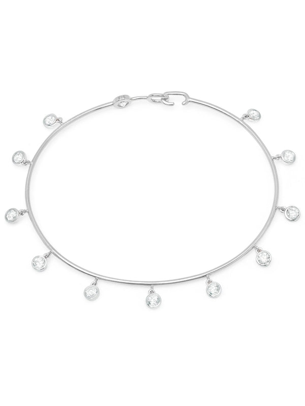 Bezel Set Charm Bangle Finished in Pure Platinum - CRISLU