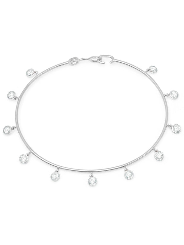 Bezel Set Charm Bangle Finished in Pure Platinum - CRISLU