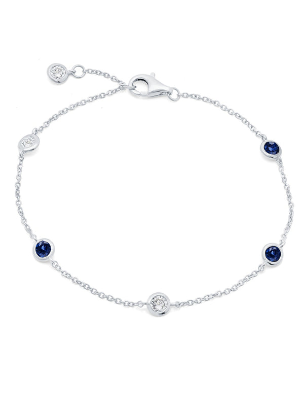 Bezel Set Clear and Sapphire Bracelet Finished in Pure Platinum - CRISLU