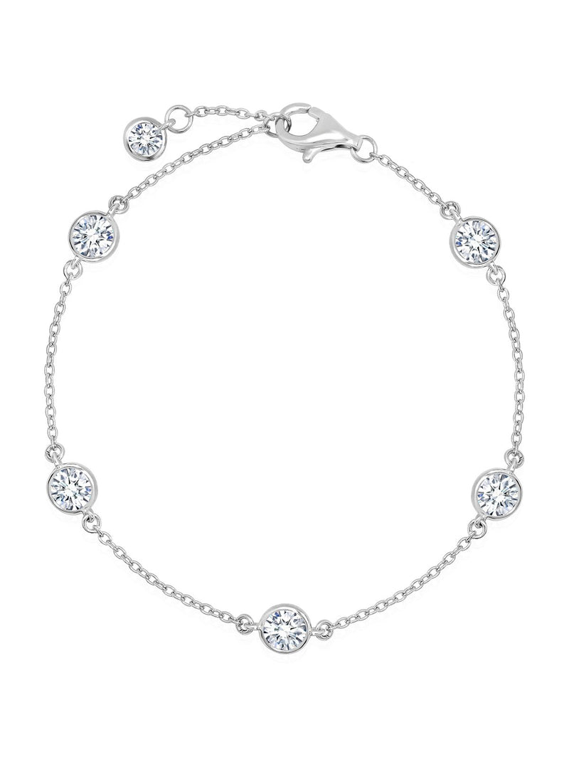 BEZEL SET STATION BRACELET FINISHED IN PURE PLATINUM EXTENDED- 4MM - CRISLU