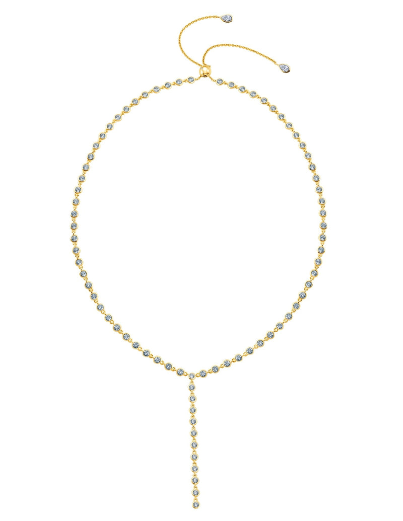 Bezel Y- Necklace Finished in 18kt Yellow Gold - CRISLU