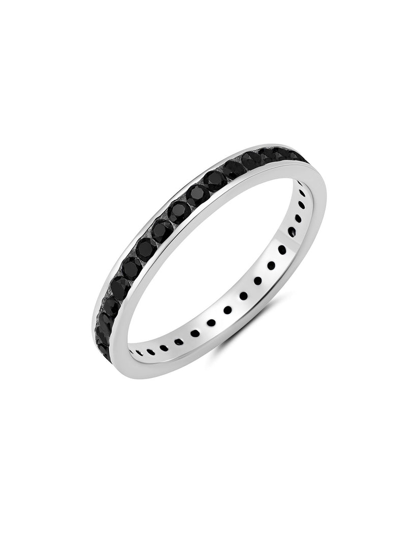 Black Hand Set Cubic Zirconia Eternity Band Engagement Ring Finished In Pure Platinum - CRISLU