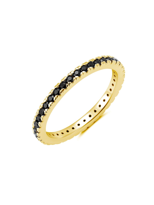 Black Hand Set Cubic Zirconia Step Cut Eternity Band Engagement Ring Finished In 18kt Yellow Gold - CRISLU