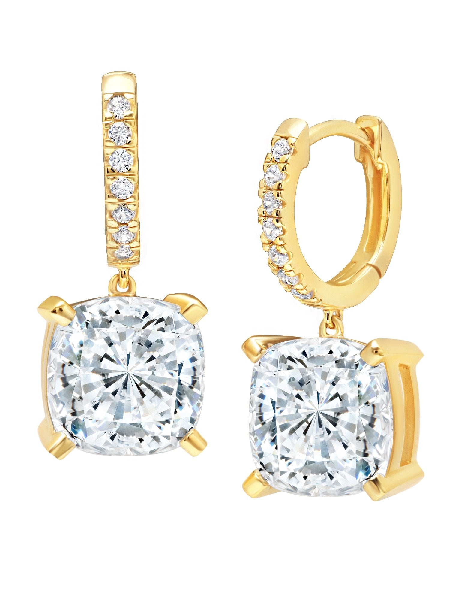 Bliss Cushion Cut Drop Earrings Finished in 18kt Yellow Gold - CRISLU