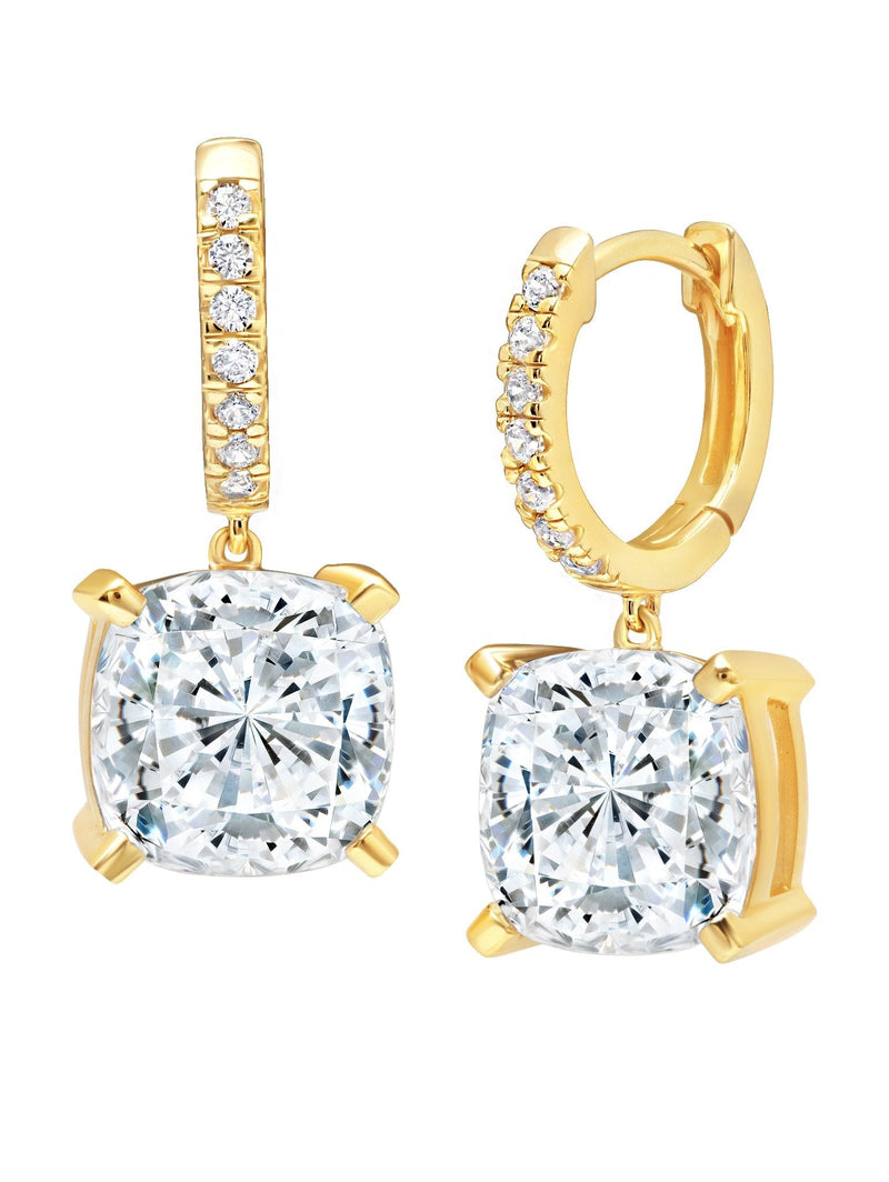 Bliss Cushion Cut Drop Earrings Finished in 18kt Yellow Gold - CRISLU