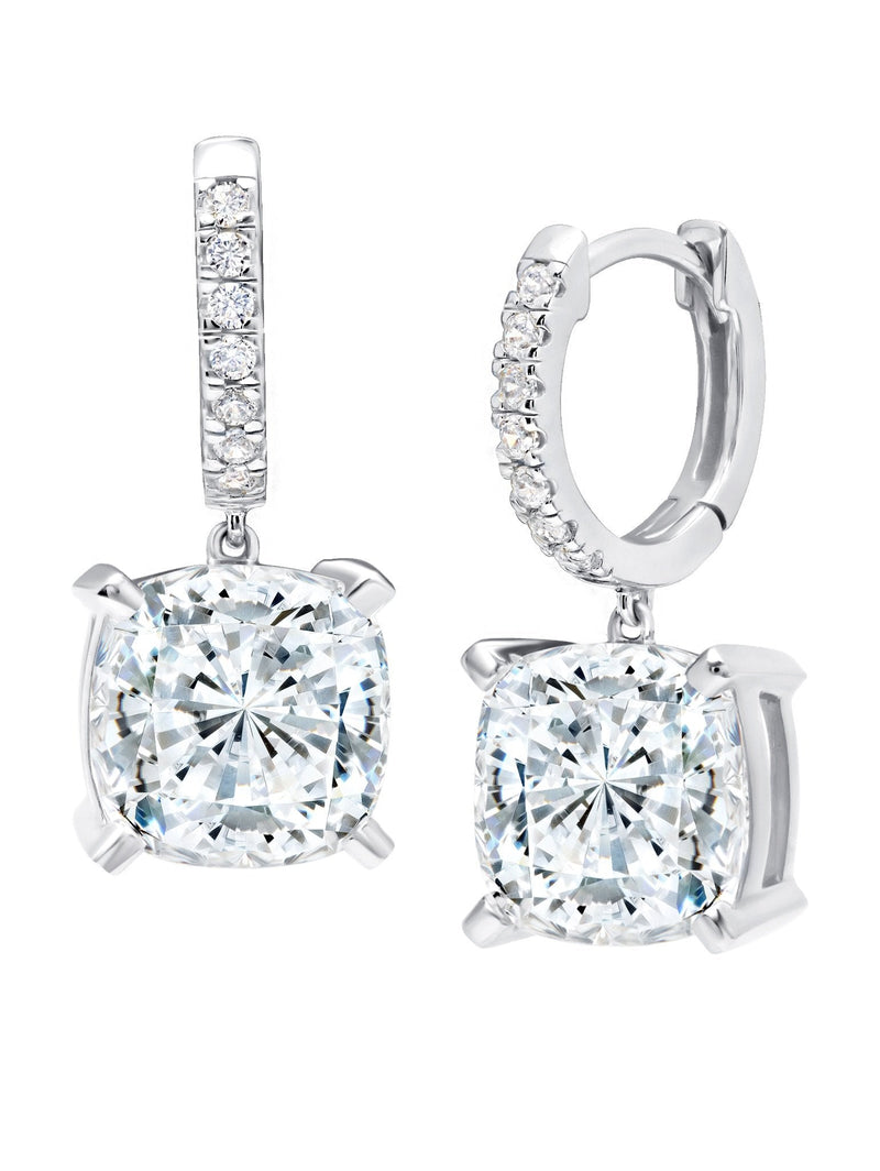 Bliss Cushion Cut Drop Earrings Finished in Pure Platinum - CRISLU