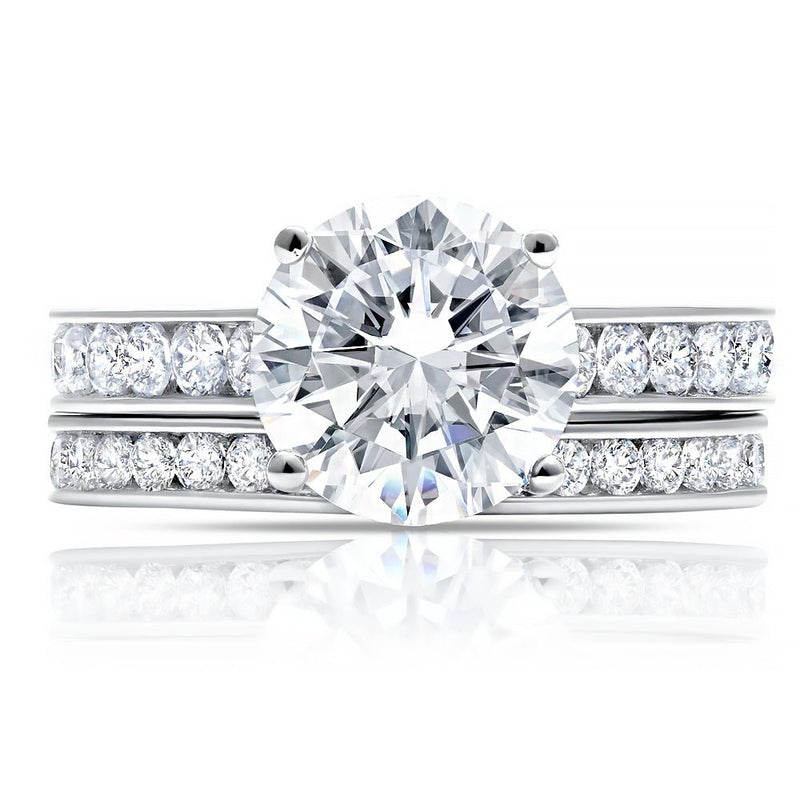 Brilliant Cut Ring Set Finished in Pure Platinum 4.10 Carat - CRISLU