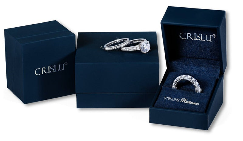 Brilliant Cut Ring with Accent Stones Finished in Pure Platinum - CRISLU