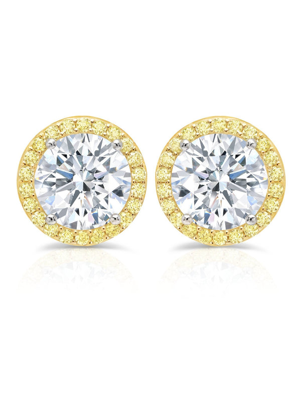 Brilliant Cut Stud Earrings Fiore Canary Halo Stud Earrings - CRISLU