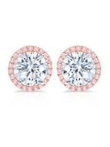 Brilliant Cut Stud Earrings Fiore Pink Halo Stud Earrings - CRISLU