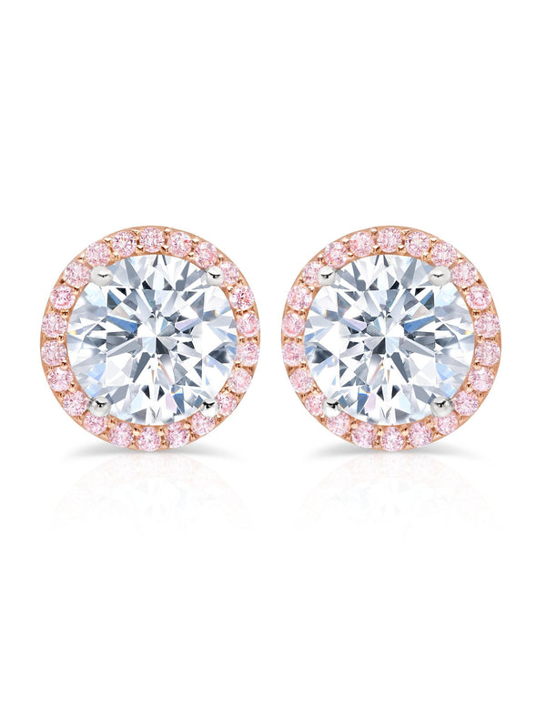 Brilliant Cut Stud Earrings Fiore Pink Halo Stud Earrings - CRISLU