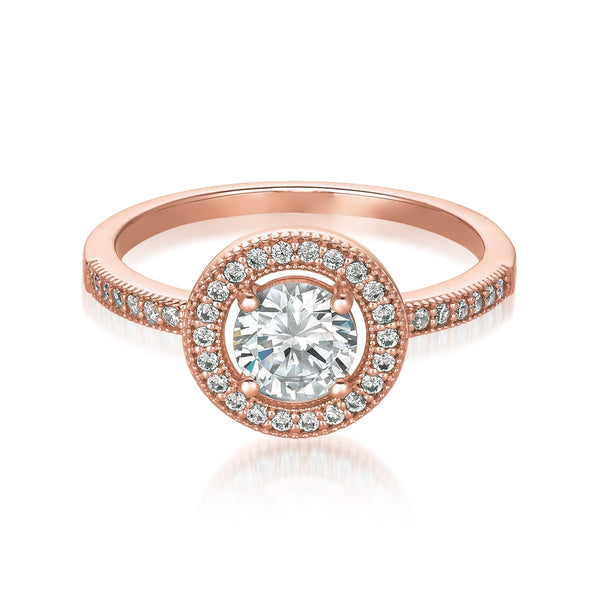 Brilliant Halo Ring Finished in 18kt Rose Gold - CRISLU