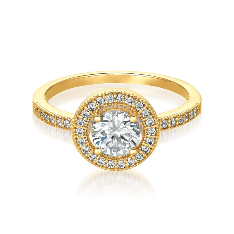Brilliant Halo Ring Finished in 18kt Yellow Gold - CRISLU