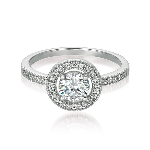 Brilliant Halo Ring Finished in Pure Platinum - CRISLU