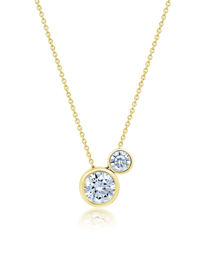 Brilliant Round 2 Stone Bezel 16'' Extending Necklace - CRISLU