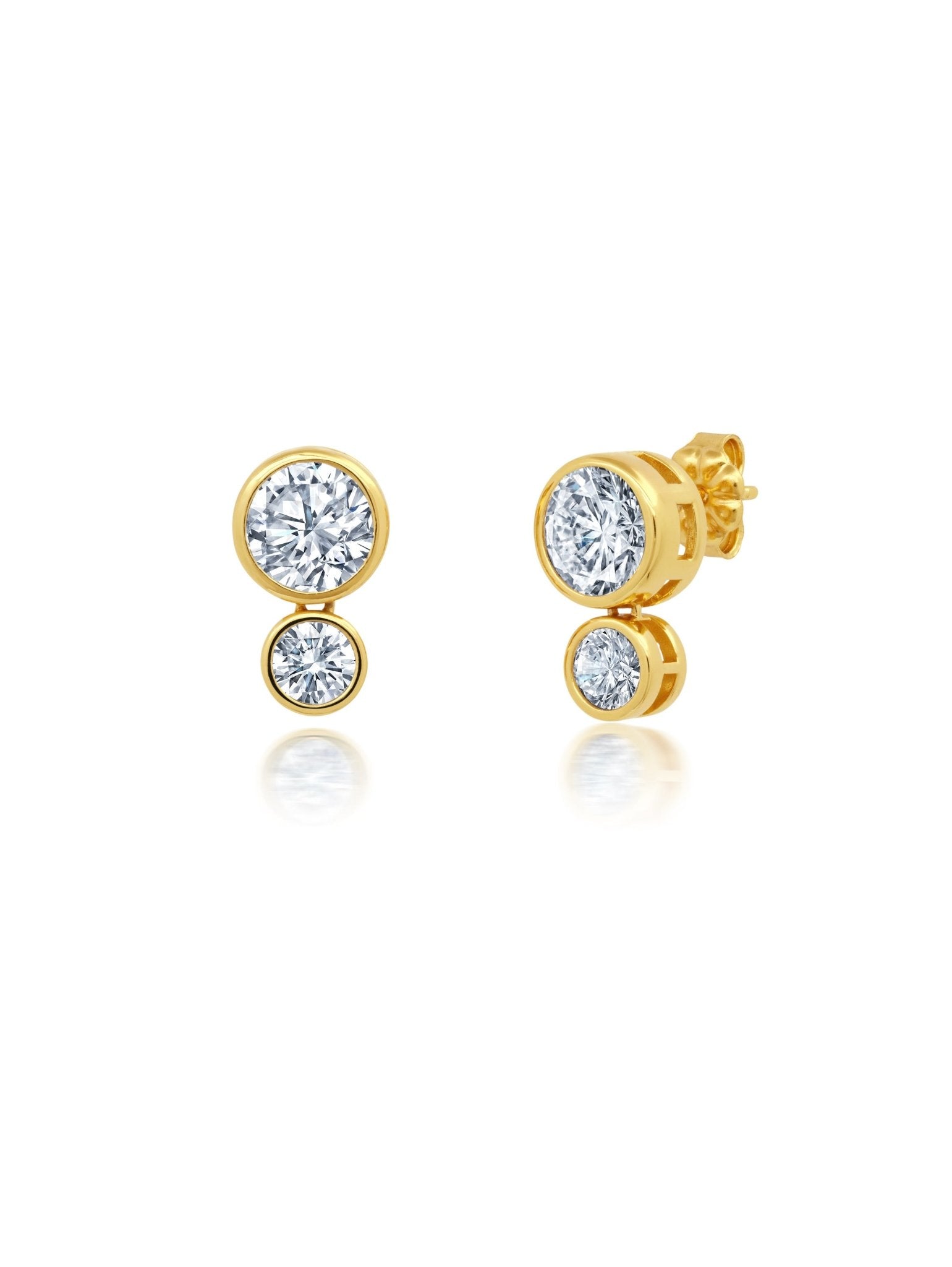 Brilliant Round 2 Stone Bezel Post Earring - CRISLU