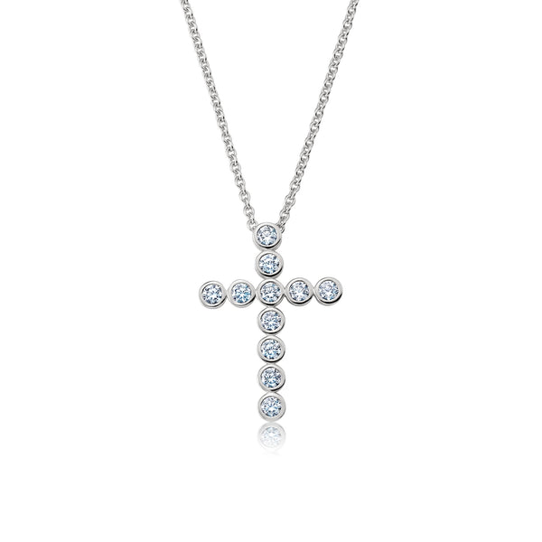 Brilliant Round Bezel Set Cross Necklace - CRISLU