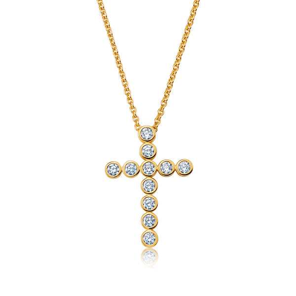 Brilliant Round Bezel Set Cross Necklace - CRISLU