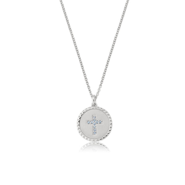 Brilliant Round Enamel Backed Cross Medallion Necklace - CRISLU