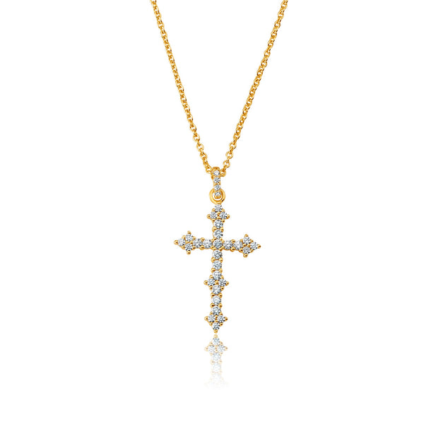 Brilliant Round Prong Set Gothic Cross Necklace - CRISLU