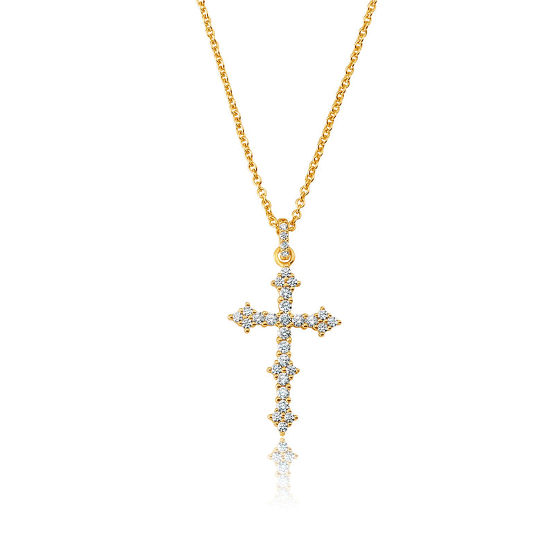 Brilliant Round Prong Set Gothic Cross Necklace - CRISLU