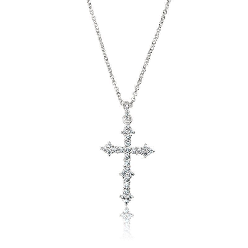 Brilliant Round Prong Set Gothic Cross Necklace - CRISLU