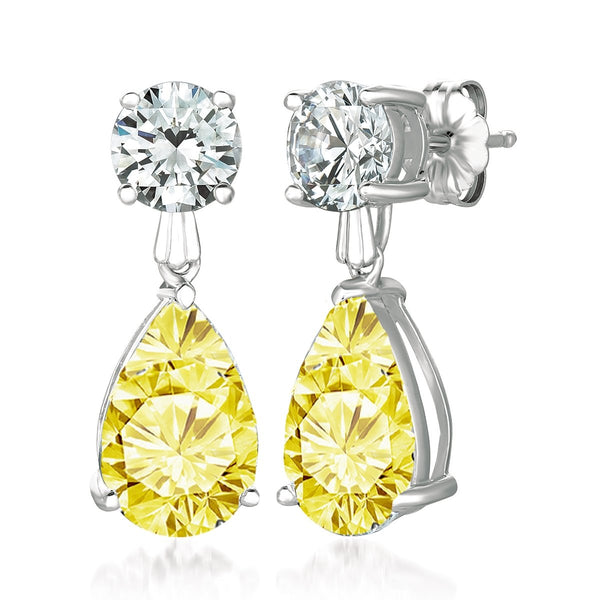 CANARY III OPULENT DOUBLE PEAR DROP EARRING CLEAR finished in Pure Platinum - CRISLU
