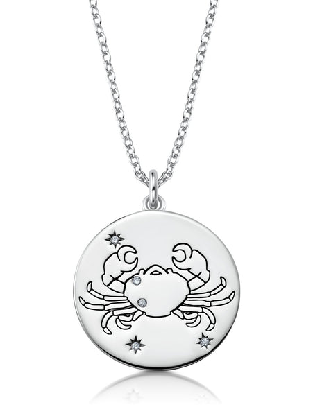 Zodiac Cancer Aqua Rhodium Plated Pendant Necklace - Seven Season