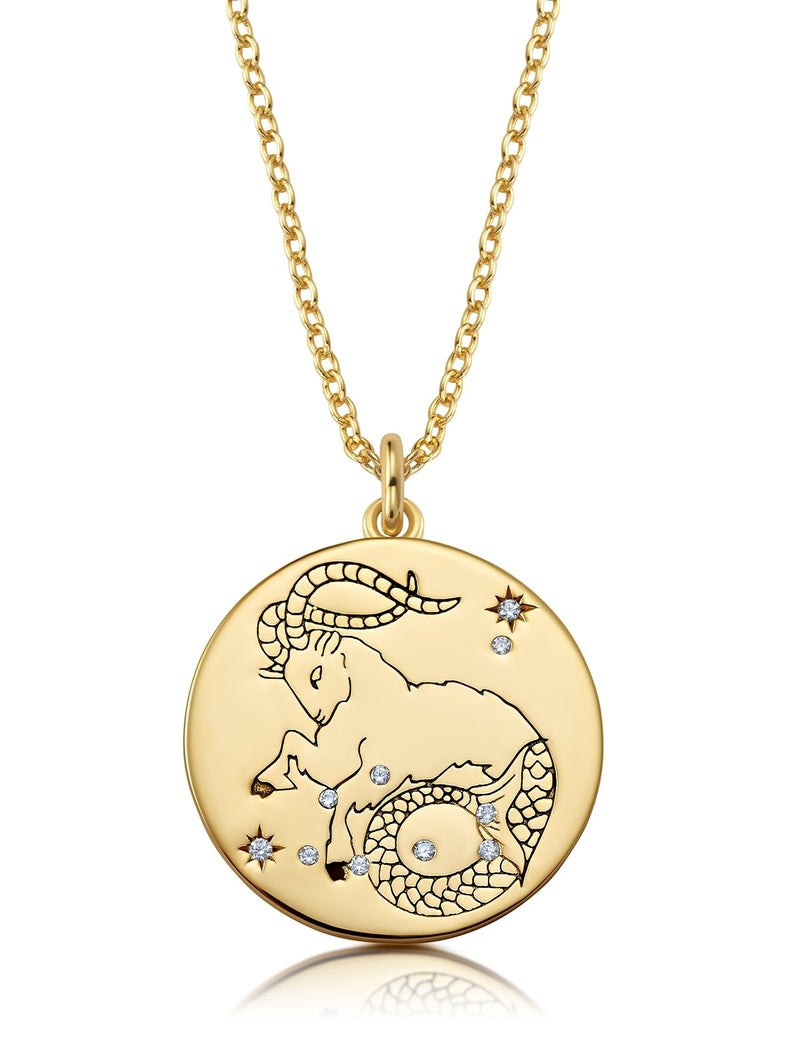14K Yellow and White Gold Capricorn Zodiac and Constellation Rotary Pendant  - 19KCDJ