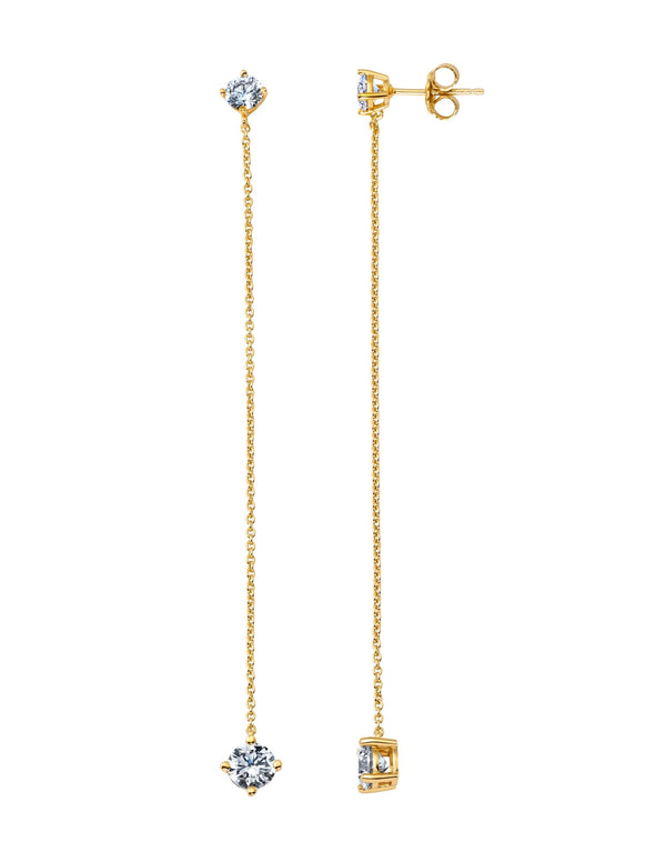 Chain Prong Set Linear Earrings Finished in 18kt Yellow Gold - CRISLU