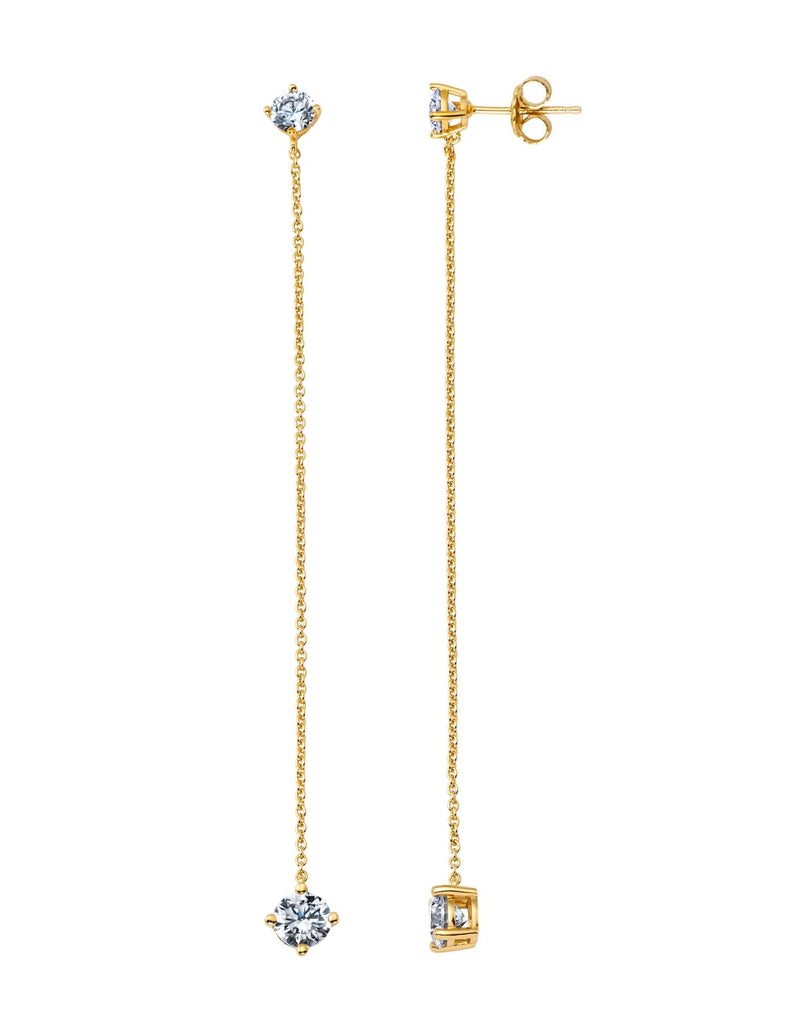 Chain Prong Set Linear Earrings Finished in 18kt Yellow Gold - CRISLU