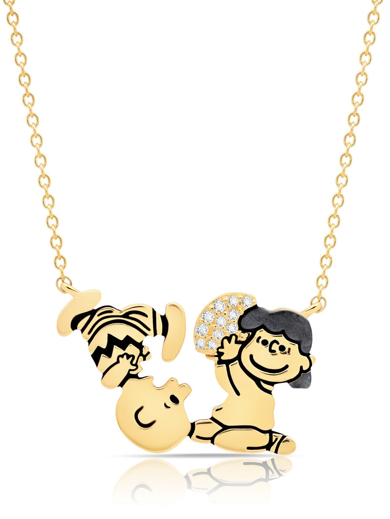 Charlie Brown & Lucy Football .925 Sterling Silver Necklace Finished Finished in 18kt Yellow Gold - CRISLU