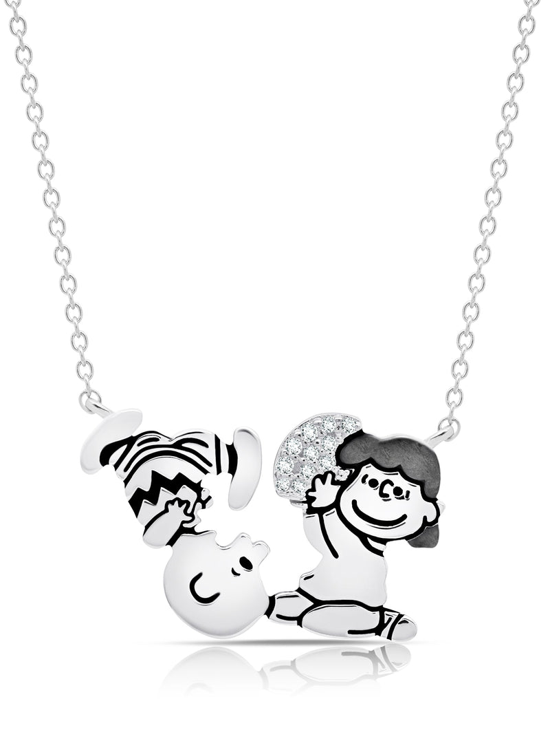 Charlie Brown & Lucy Football .925 Sterling Silver Necklace Finished in Pure Platinum - CRISLU