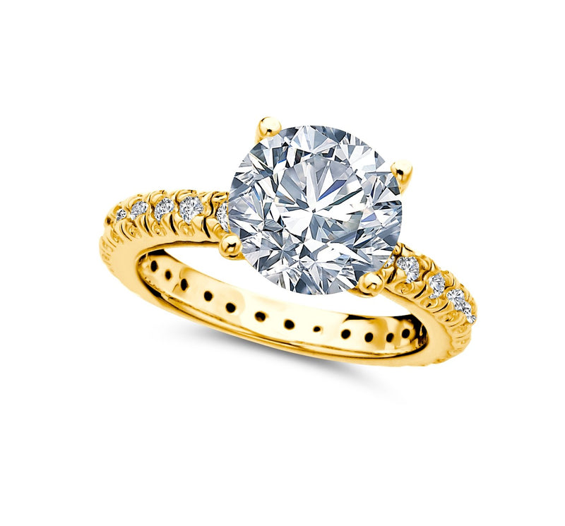 Classic Brilliant Solitaire Ring With Pave Band Finished in 18kt Yellow Gold - CRISLU