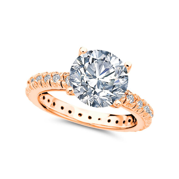 Classic Brilliant Solitaire Ring With Pave Band Finished in 18ktRose Gold - CRISLU